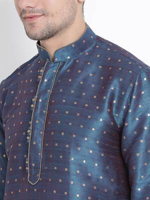Blue Silk Blend Kurta Pyjama Set 3