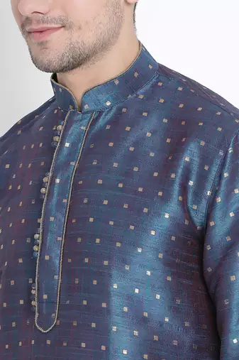Blue Silk Blend Kurta Pyjama Set