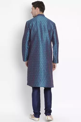 Blue Silk Blend Kurta Pyjama Set