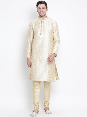 Gold Silk Blend Kurta Pyjama Set 1