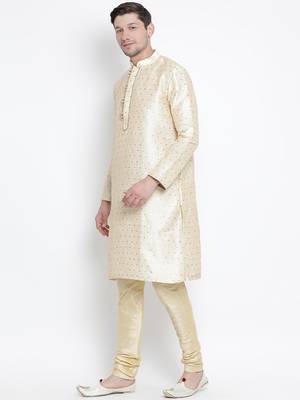 Gold Silk Blend Kurta Pyjama Set 2