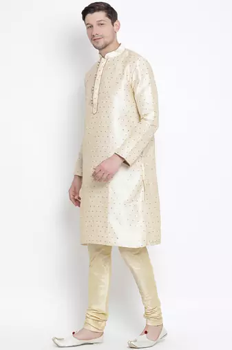 Gold Silk Blend Kurta Pyjama Set