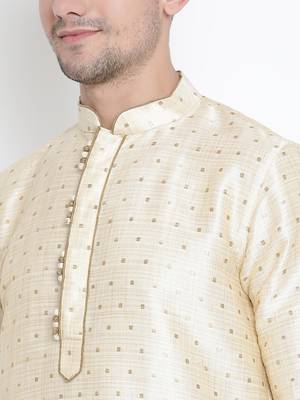 Gold Silk Blend Kurta Pyjama Set 3