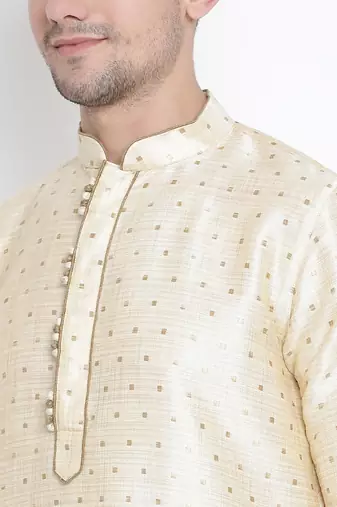 Gold Silk Blend Kurta Pyjama Set