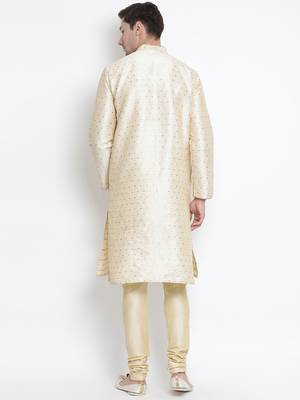 Gold Silk Blend Kurta Pyjama Set 4