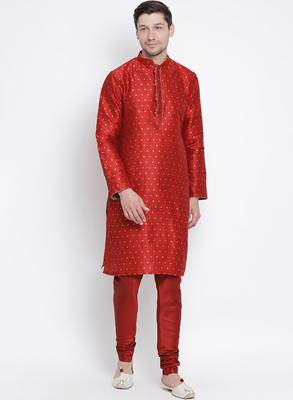 Maroon Silk Blend Kurta Pyjama Set 1