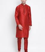 Maroon Silk Blend Kurta Pyjama Set