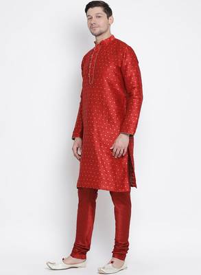 Maroon Silk Blend Kurta Pyjama Set 2