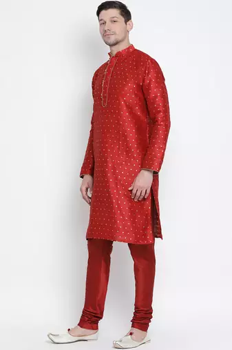 Maroon Silk Blend Kurta Pyjama Set