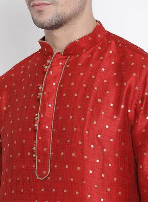 Maroon Silk Blend Kurta Pyjama Set 3