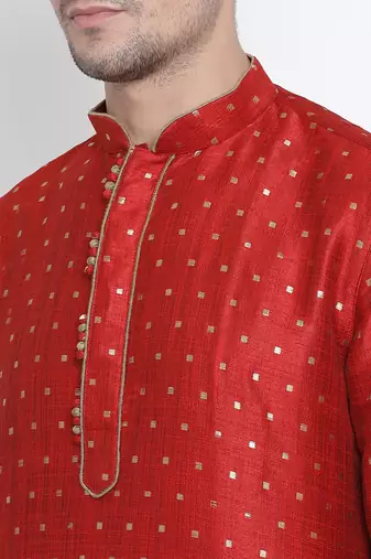 Maroon Silk Blend Kurta Pyjama Set