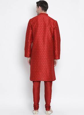 Maroon Silk Blend Kurta Pyjama Set 4
