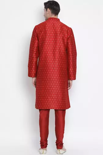 Maroon Silk Blend Kurta Pyjama Set
