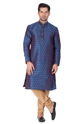 Blue Silk Blend Kurta Pyjama Set 1