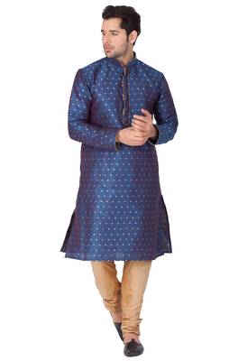 Blue Silk Blend Kurta Pyjama Set 2