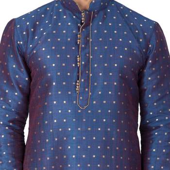 Blue Silk Blend Kurta Pyjama Set 3