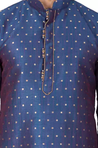 Blue Silk Blend Kurta Pyjama Set