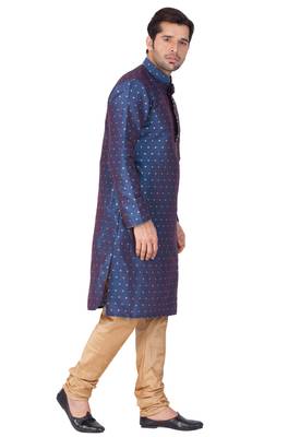 Blue Silk Blend Kurta Pyjama Set 4