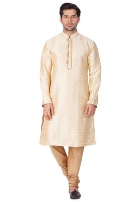 Gold Silk Blend Kurta Pyjama Set 1