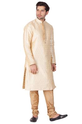 Gold Silk Blend Kurta Pyjama Set 2