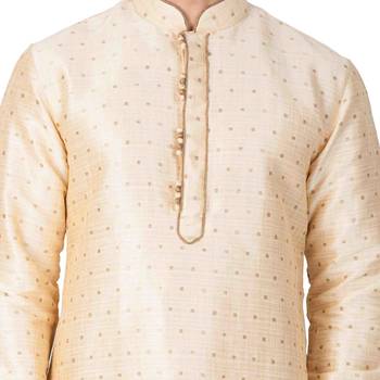 Gold Silk Blend Kurta Pyjama Set 3