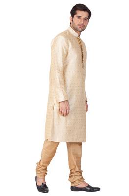 Gold Silk Blend Kurta Pyjama Set 4