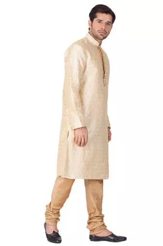 Gold Silk Blend Kurta Pyjama Set