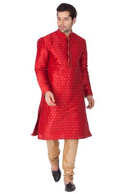 Men'S Maroon Silk Blend Kurta Pyjama Set 1