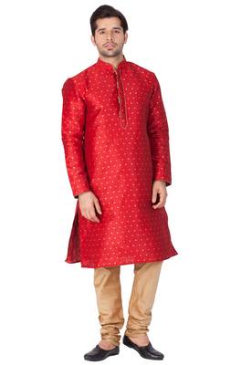 Men'S Maroon Silk Blend Kurta Pyjama Set 2