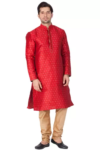 Men'S Maroon Silk Blend Kurta Pyjama Set
