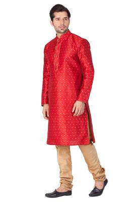 Men'S Maroon Silk Blend Kurta Pyjama Set 4