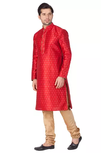 Men'S Maroon Silk Blend Kurta Pyjama Set