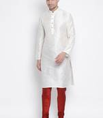 White Silk Blend Kurta Pyjama Set