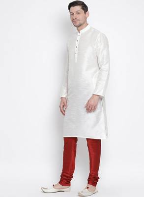 White Silk Blend Kurta Pyjama Set 2