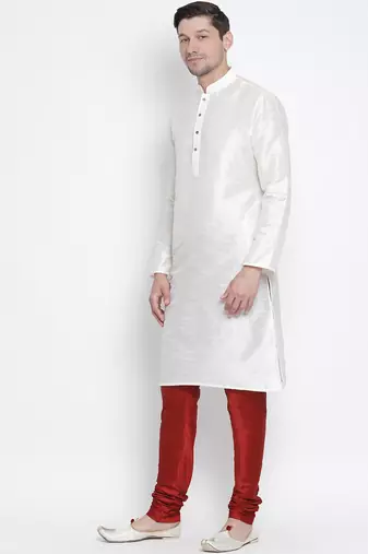 White Silk Blend Kurta Pyjama Set