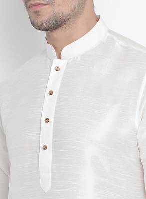 White Silk Blend Kurta Pyjama Set 3