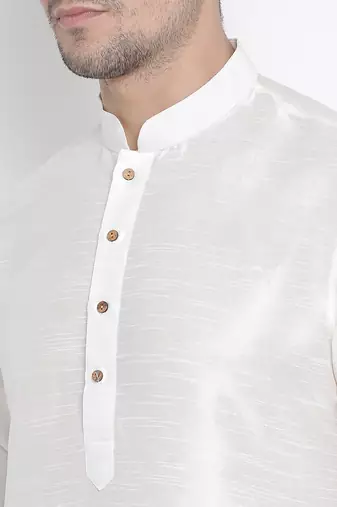 White Silk Blend Kurta Pyjama Set