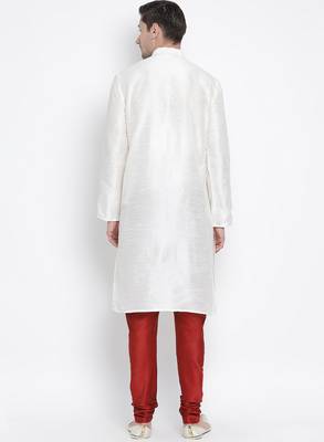 White Silk Blend Kurta Pyjama Set 4