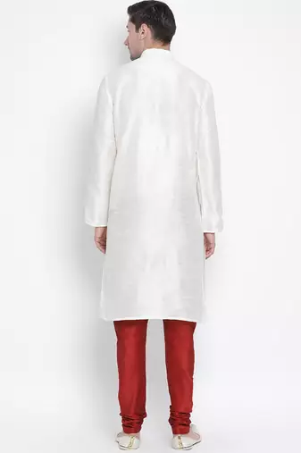White Silk Blend Kurta Pyjama Set