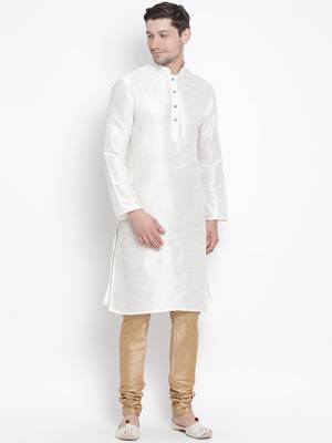 White Silk Blend Kurta Pyjama Set 1