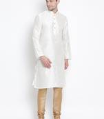 White Silk Blend Kurta Pyjama Set