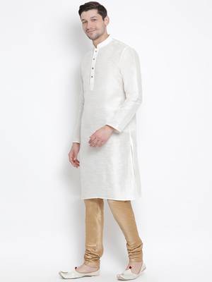 White Silk Blend Kurta Pyjama Set 2