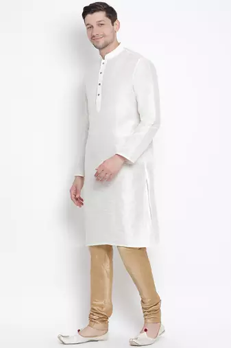 White Silk Blend Kurta Pyjama Set