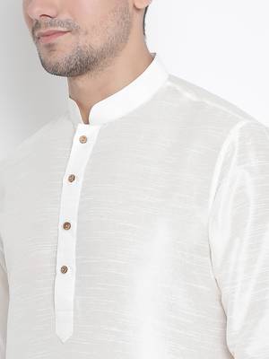 White Silk Blend Kurta Pyjama Set 3