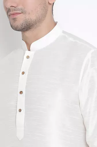 White Silk Blend Kurta Pyjama Set