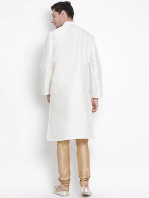 White Silk Blend Kurta Pyjama Set 4