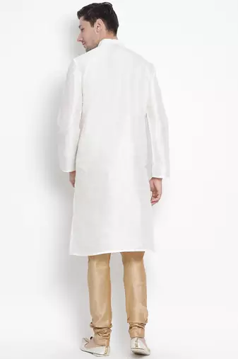 White Silk Blend Kurta Pyjama Set