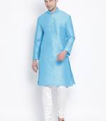 Light Blue Silk Blend Kurta Pyjama Set