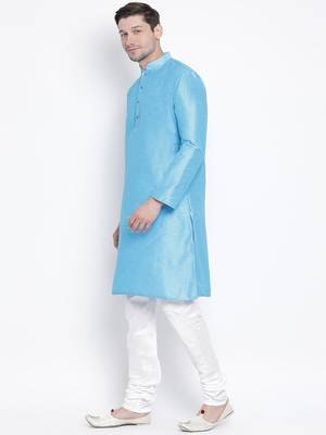 Light Blue Silk Blend Kurta Pyjama Set 2