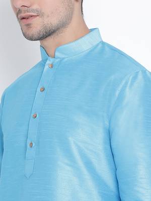 Light Blue Silk Blend Kurta Pyjama Set 3